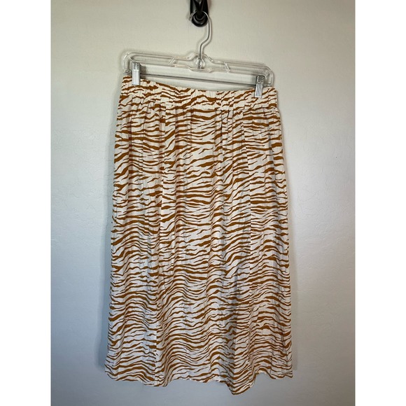 Ava & Viv | Cream and Brown Zebra Stripe Midi Pull On A-Line Slit Skirt Size X - Picture 4 of 7